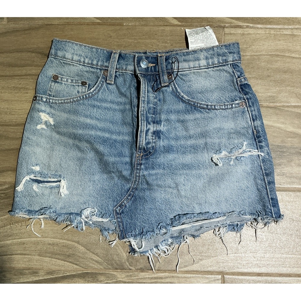 Zara Denim Jean Mini Skirt Distressed Raw Hem Blue Women's Size XS